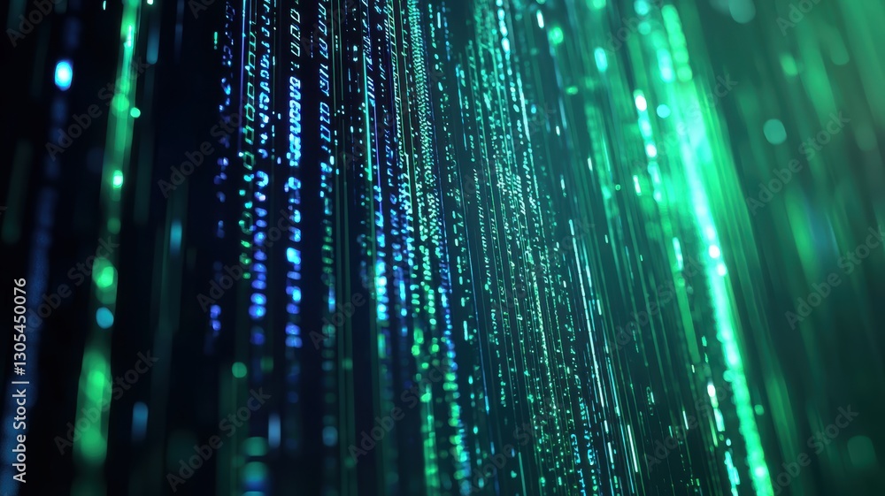 A mesmerizing display of green and blue digital data streams, evoking a sense of technology and cyberspace. A mesmerizing display of green and blue digital data streams, evoking a sense of technology and cyberspace.
