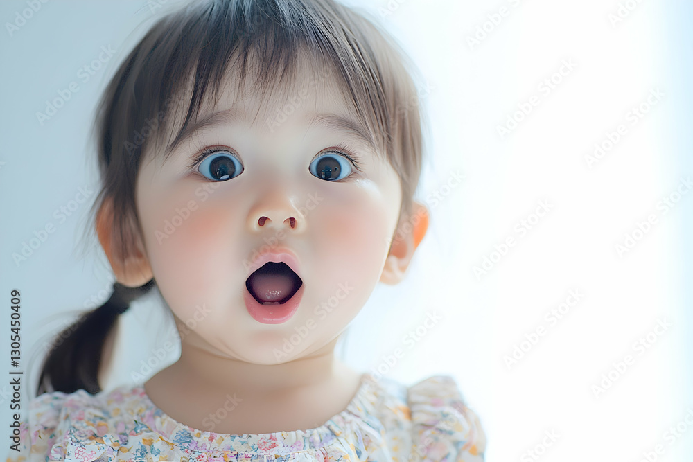 Toddler girl with open mouth, surprised expression, isolated background Toddler girl with open mouth, surprised expression, isolated background
