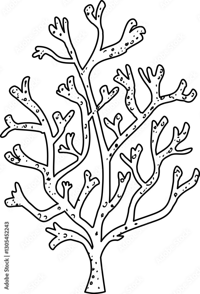 Fototapeta premium Algae, coral. Abstract contour drawing. Doodle, sketch, outline, black and white image