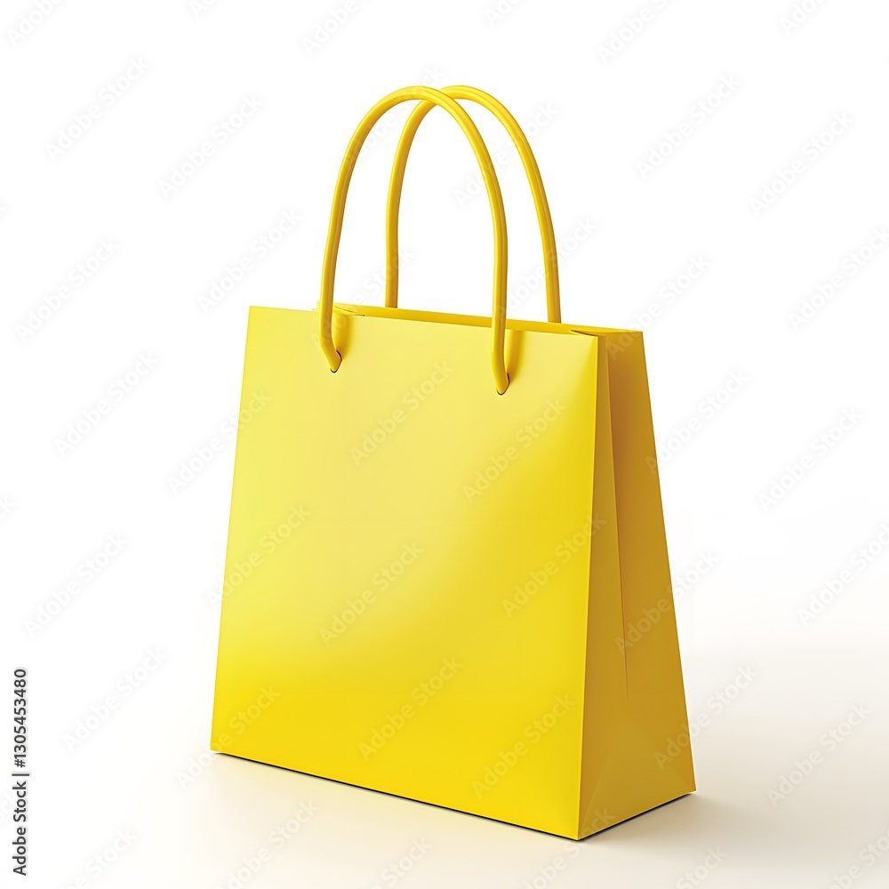 Bright Yellow Shopping Bag with Handles on a White Background Bright Yellow Shopping Bag with Handles on a White Background