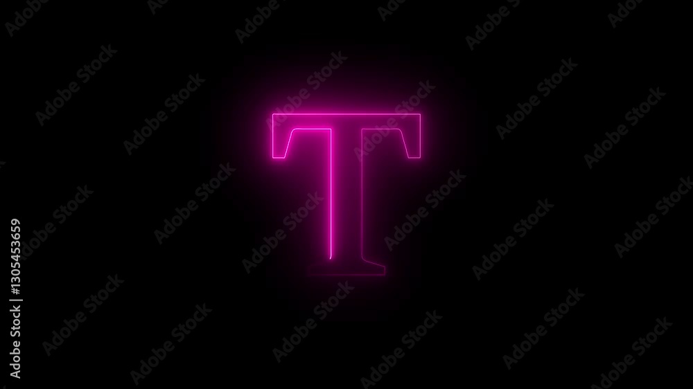T text animation by pink color neon on black background. T text animation by pink color neon on black background.