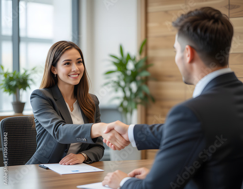 Fototapeta Naklejka Na Ścianę i Meble -  happy young business woman and business man at office meeting