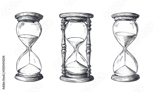 Vintage Hourglasses Ink Sketch Collection in Minimalist SVG Vector Style