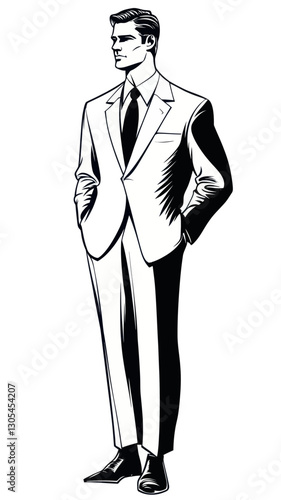 Retro Businessman in Suit Hand-Drawn Vector for Comic Book and Pulp Novel Illustrations