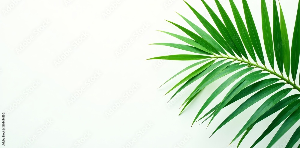Fototapeta premium Brightly painted tropical palm leaf close-up on white background, palm leaf, decoration