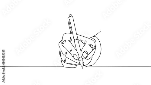 Hand writes pen paper. Business document signature. Contract design education notes. Minimal line drawing white background vector illustration
