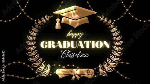 Black Gold Elegant Festive Graduation Animation 4k.Happy Graduation Class Of 2025 Animation 4k Background.