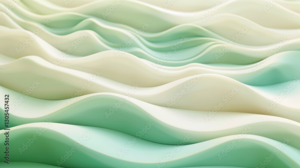 Obraz premium Soft Flowing Waves in Shades of Green and Cream for Backgrounds