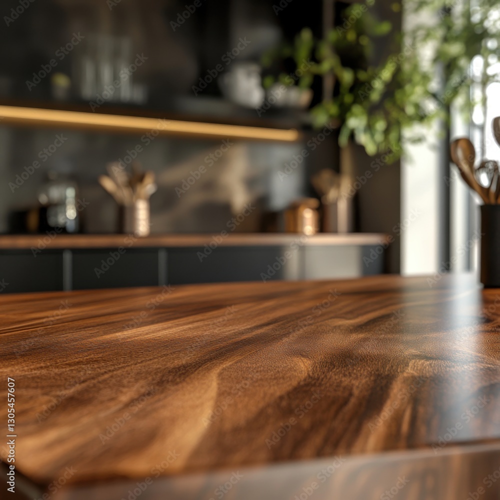 Obraz premium Modern Kitchen Interior with Elegant Wooden Table and Decor