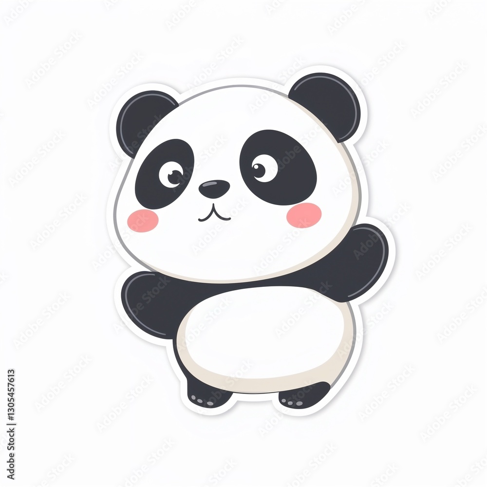 Naklejka premium Whimsical Panda Sticker: A charming illustration of a panda bear sticker with endearing expression and playful stance, designed in a vibrant, cartoon style to evoke a sense of joy and fun