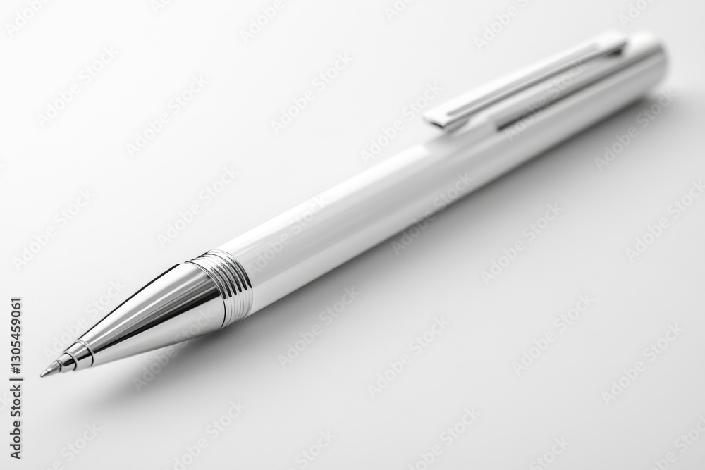 Elegant White Ballpoint Pen on White Background Elegant White Ballpoint Pen on White Background