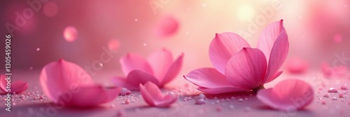 Delicate pink petals floating in soft blurred background, floral, dreamy