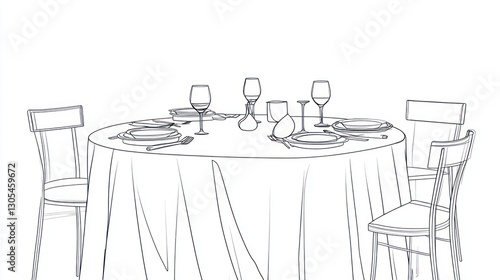 Empty Round Table Setting, Dining Illustration photo