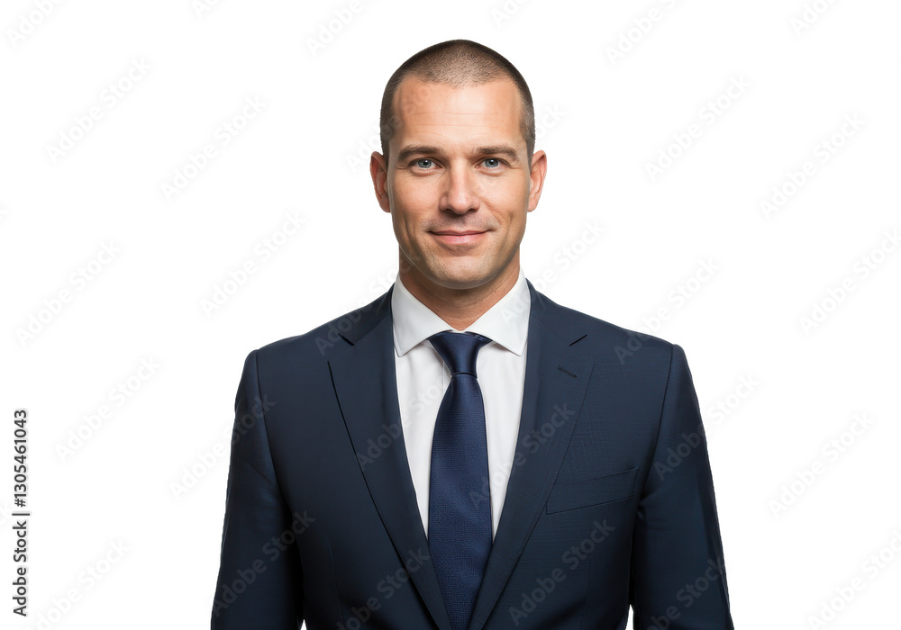 A confident and charismatic man wearing a perfectly fitted dark blue suit isolated on transparent background A confident and charismatic man wearing a perfectly fitted dark blue suit isolated on transparent background