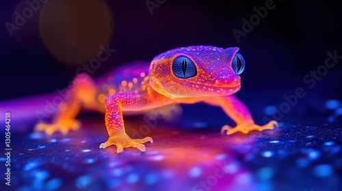 Colorful gecko in neon light captivating wildlife photography indoor setting close-up view artistic vision