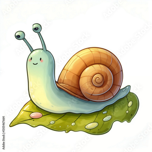 Wallpaper Mural Cute cartoon snail resting on a green leaf with an orange spiral shell during a sunny day Torontodigital.ca