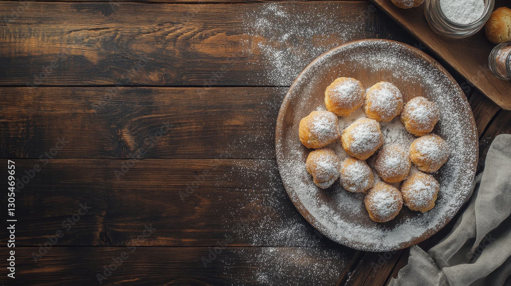 Freshly made profiteroles dusted with powdered sugar create a delightful homemade treat.
Freshly made profiteroles dusted with powdered sugar create a delightful homemade treat.