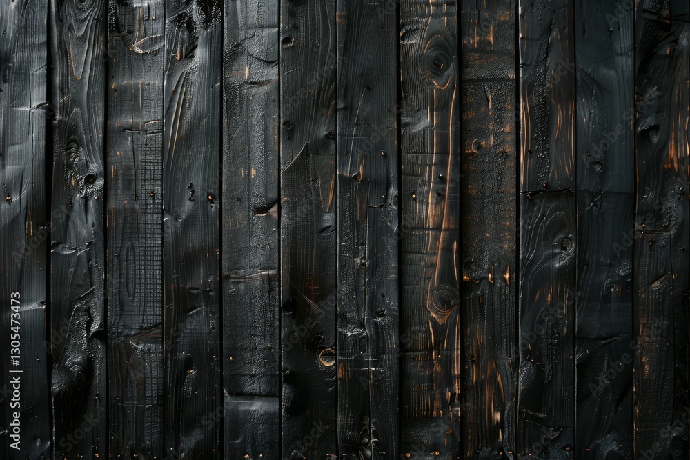 Fototapeta premium Textured black wood panels create a rich backdrop, merging rustic charm with modern elegance, ideal for artistic settings or home decor
