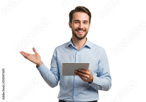 Wallpaper Mural A young professional man holds a tablet in one hand while gesturing with the other isolated on transparent background Torontodigital.ca