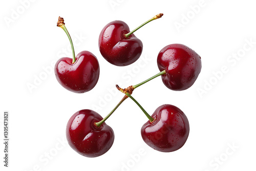 Ripe Cherry Selection Isolated on Transparent Background PNG Image.