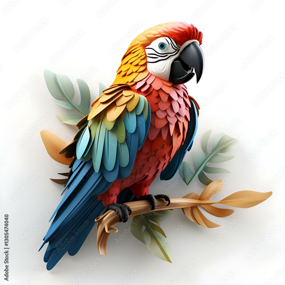 Fototapeta premium Vibrant Red Macaw Paper Art. A Tropical Bird in 3D