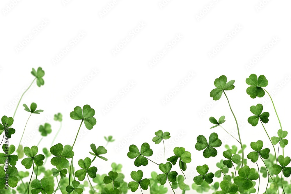 lively collection of clover plants in motion with fresh, verdant texture on clean white backdrop lively collection of clover plants in motion with fresh, verdant texture on clean white backdrop