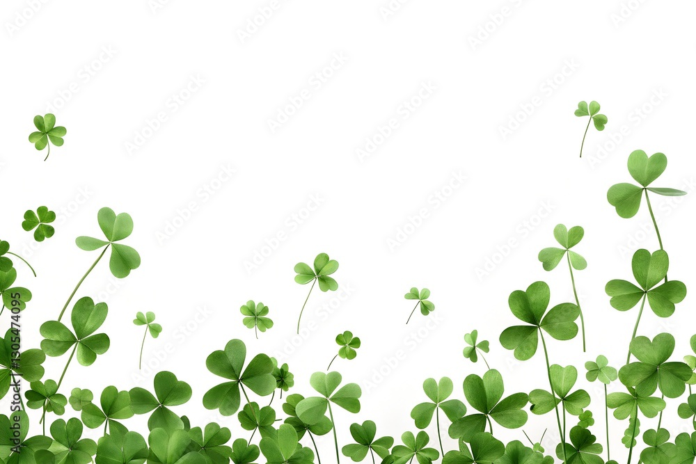 vibrant digital illustration of green clover-like plants with spring-like growth on white background vibrant digital illustration of green clover-like plants with spring-like growth on white background