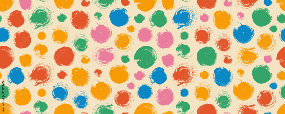 Retro colored naive seamless pattern with grunge bold circles. Brush drawn polka dots seamless banner design. Retro colored naive seamless pattern with grunge bold circles. Brush drawn polka dots seamless banner design.