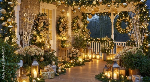 Wallpaper Mural Christmas Decorations Adorn Porch with Lanterns, Ornaments, and Festive Lights Torontodigital.ca