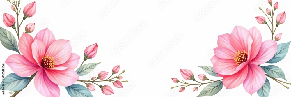 Obraz premium Soft pastel watercolor flowers on a white background, perfect for wedding invitations or feminine designs, watercolor, floral