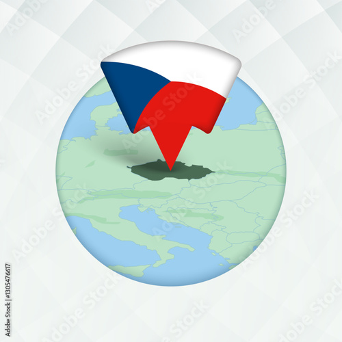 Czech Republic Map Highlighted with Flag Marker.