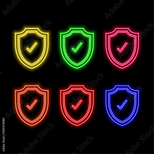 Glowing checkmark shield logo design to safeguard your business