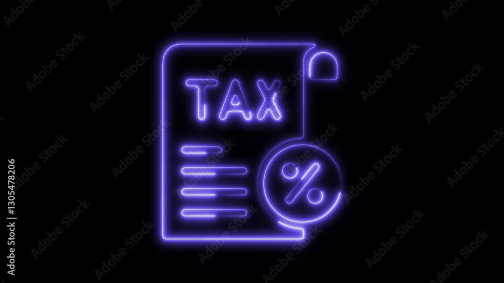 Glowing neon taxes icon isolated on black background. HD Video motion graphic animation icon Glowing neon taxes icon isolated on black background. HD Video motion graphic animation icon