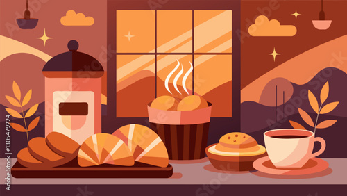 The smell of freshly baked pastries and the warm atmosphere of the café added to the cozy ambiance of the event.. Vector illustration