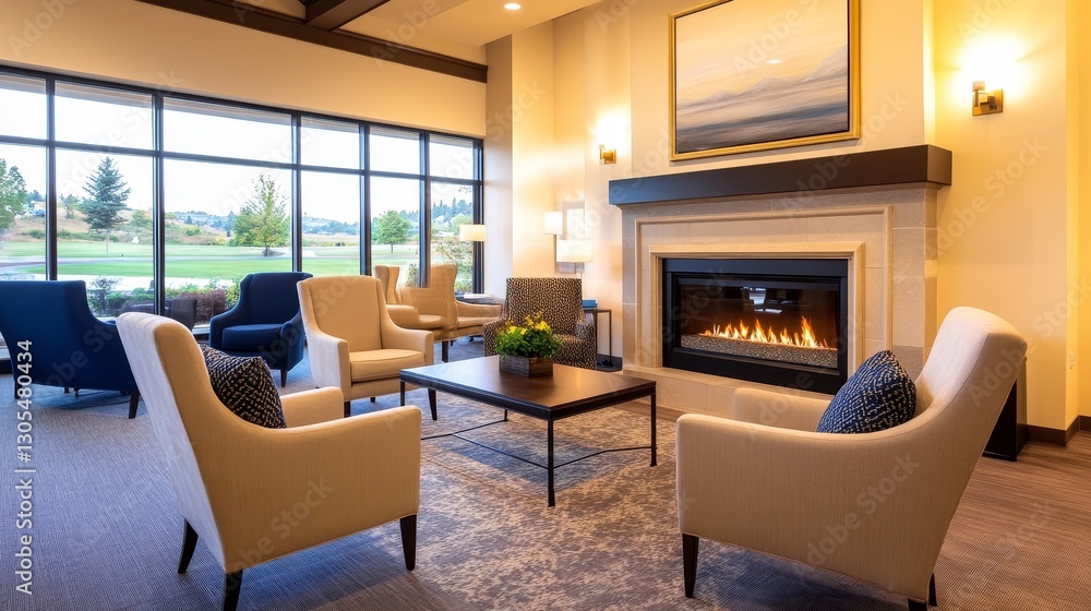 custom made wallpaper toronto digitalCozy living room with modern furnishings, fireplace, and scenic outdoor view in background