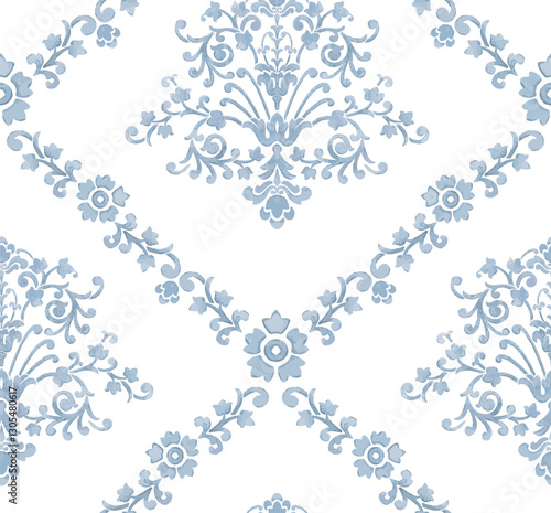 Damask seamless watercolor pattern element. Vector classical luxury old fashioned damask ornament, royal victorian seamless texture for wallpapers, textile. Vintage exquisite floral baroque