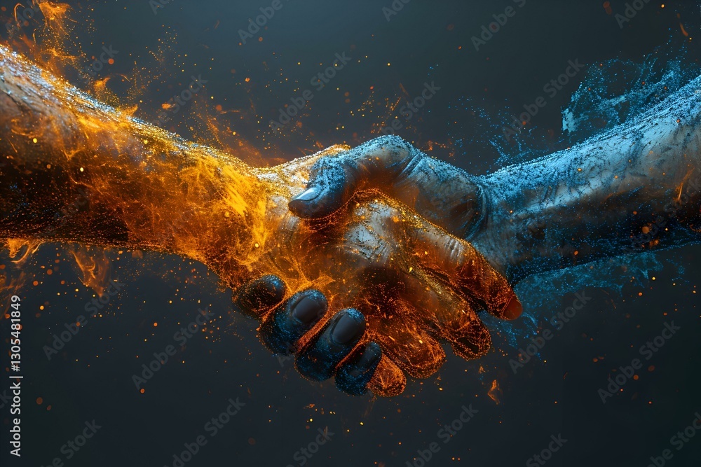 Obraz premium Fire and Water Handshake. A Digital Abstract of Unity and Balance