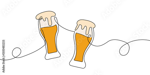 A minimalist one-line drawing of two beer glasses, capturing a moment of celebration and togetherness.