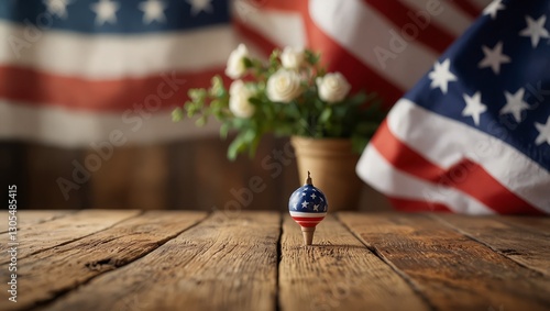 Cozy Wooden Surface Set Against a Soft Focus Backdrop Celebrating National Holidays

