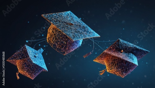 Tech-Inspired Graduation Hat with Dynamic Lights on a Sleek Blue Backdrop

