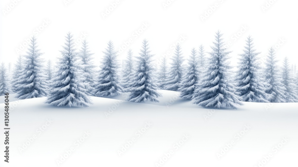 Obraz premium Serene winter landscape featuring snow-covered pine trees in a tranquil snowy setting
