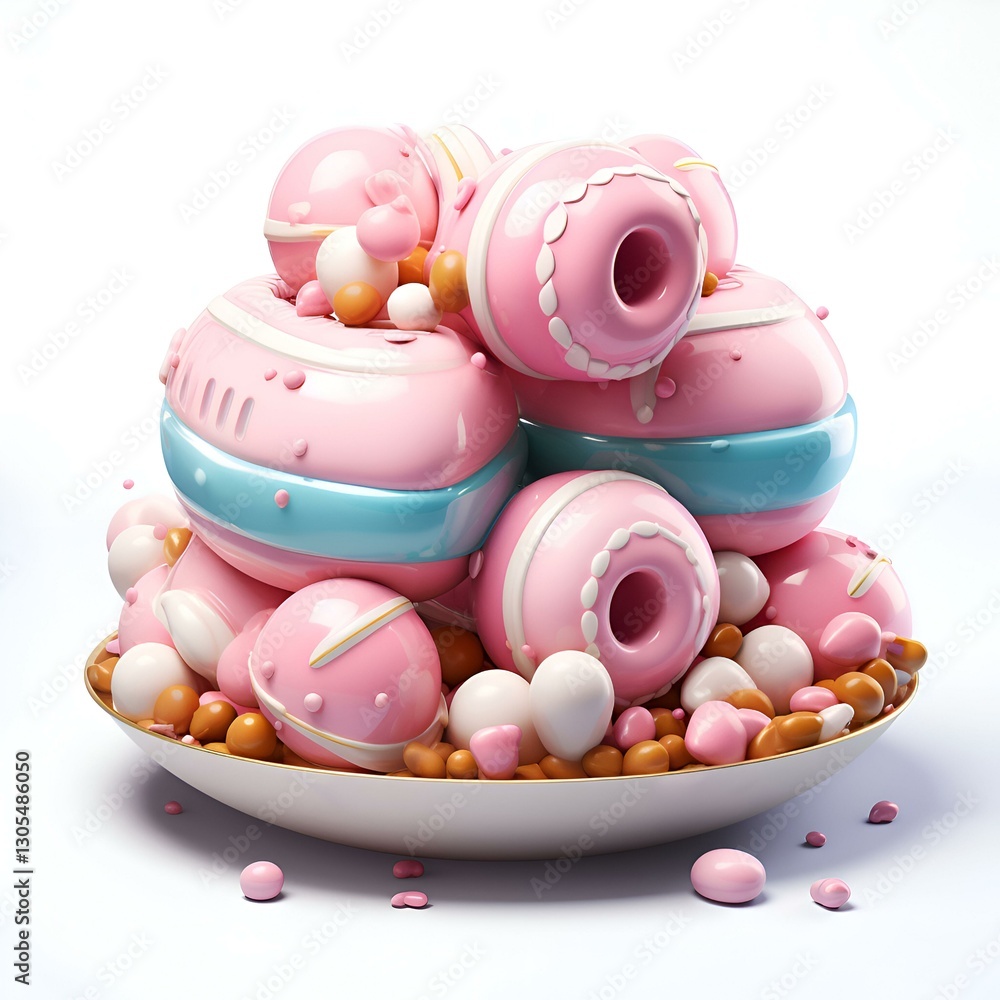 A Delightful Display of Sweet Treats. Pink Macarons and Donuts A Delightful Display of Sweet Treats. Pink Macarons and Donuts
