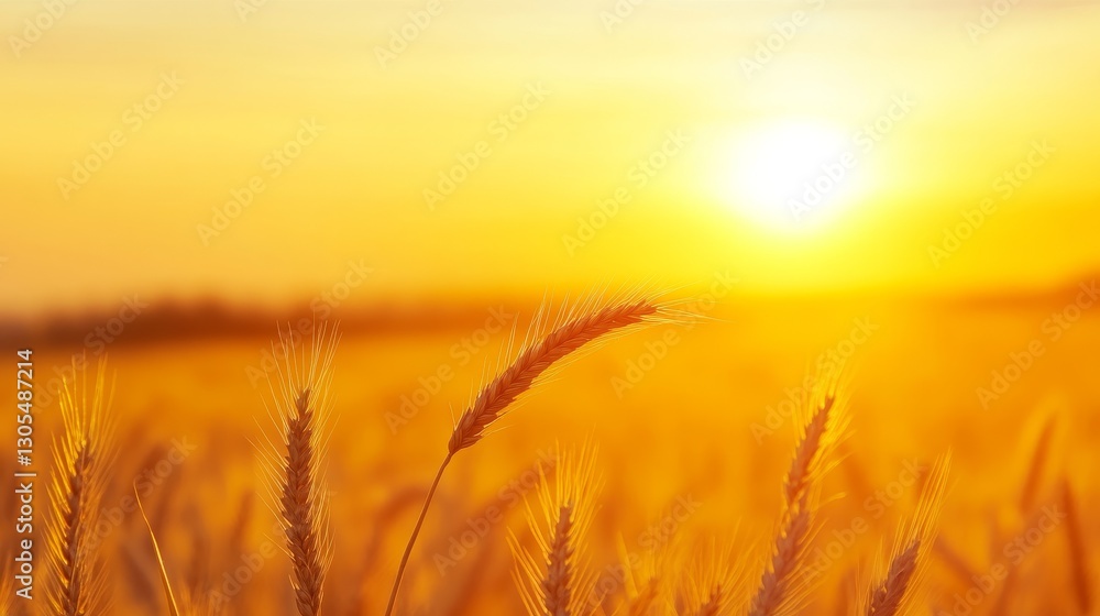 Golden wheat field under a vibrant sunset, showcasing nature's beauty and tranquility Golden wheat field under a vibrant sunset, showcasing nature's beauty and tranquility