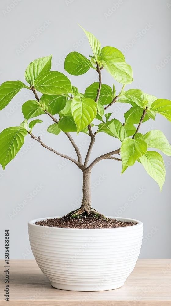 A stylish indoor plant with vibrant green leaves sits in a simple white pot, adding a touch of nature to a modern and airy living space, featuring soft light A stylish indoor plant with vibrant green leaves sits in a simple white pot, adding a touch of nature to a modern and airy living space, featuring soft light
