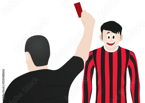 Referee holding red card. vector illustration