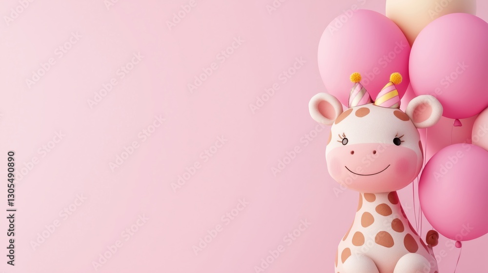 Cute Giraffe with Balloons for Birthday Party Cute Giraffe with Balloons for Birthday Party