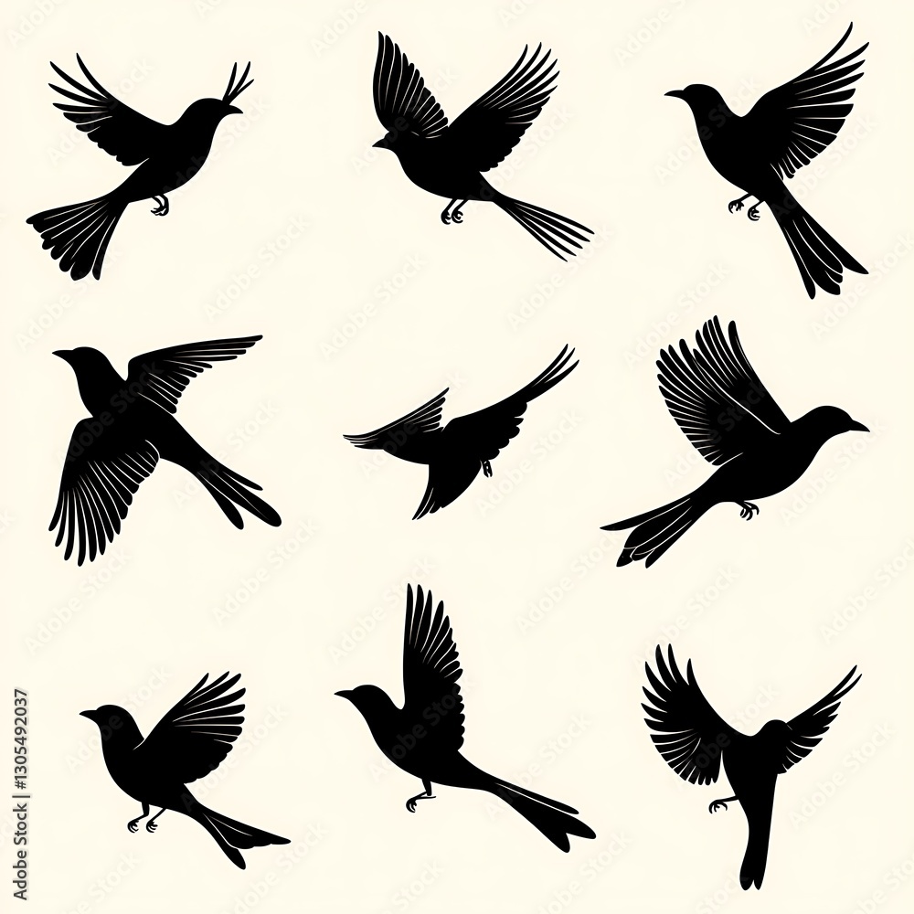 Obraz premium Nine Flying Bird Silhouettes