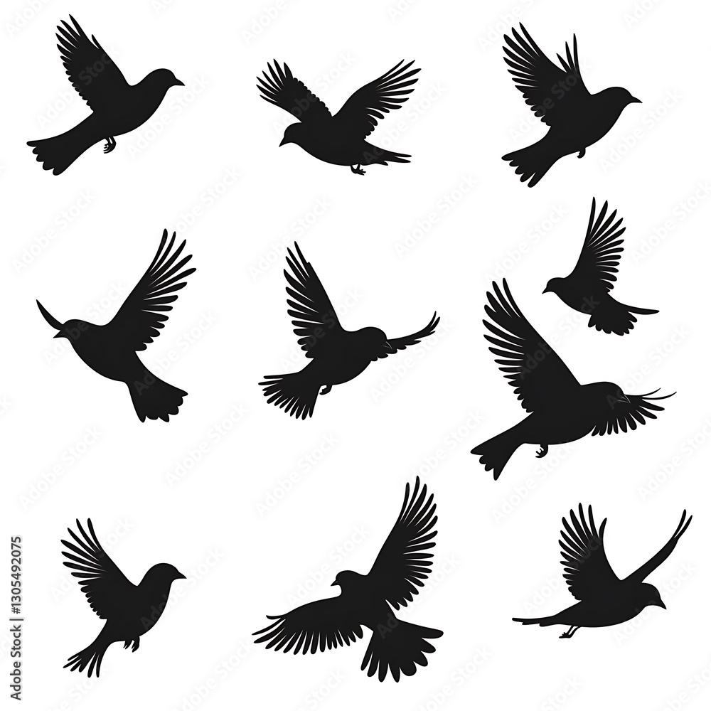 Obraz premium Flying Birds Silhouettes White Background