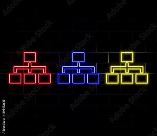 organizational in four different variations. vector set on white background. neon.