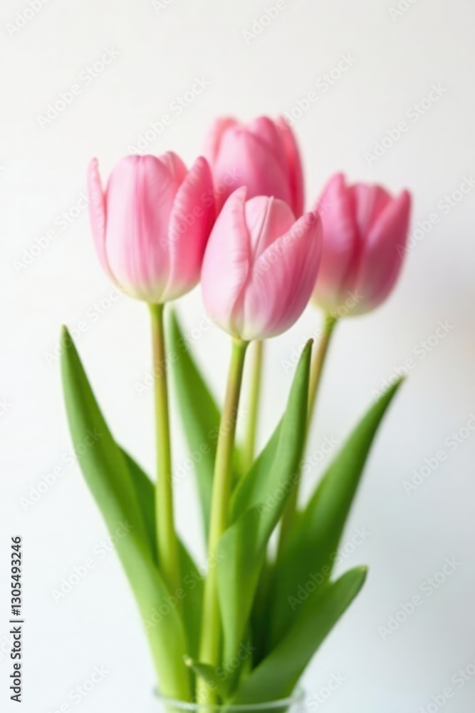 Obraz premium Soft pink tulips bloom on a crisp white canvas, Tulips White Background Pink Flowers Isolated, White Decor, Colorful Garden